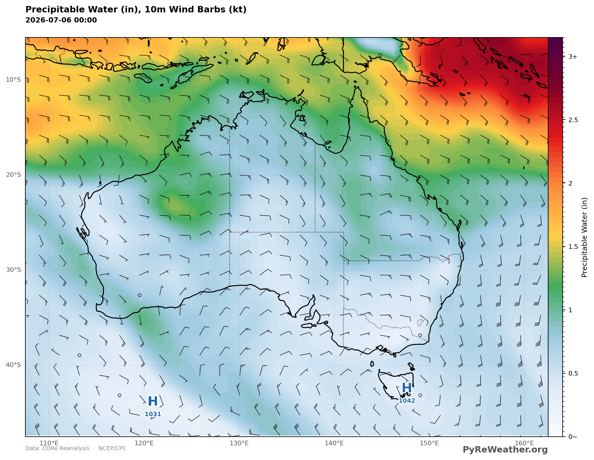 precipitable_water_australia_2026-07-06_00z