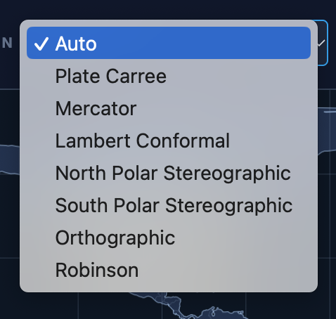 Map projection selections