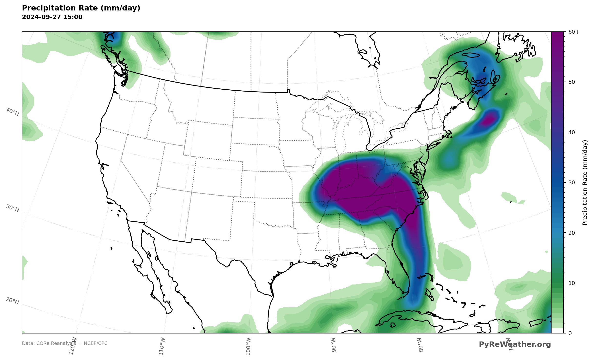The heaviest rain fell along the Southern Appalachians and into the Tennessee Valley.