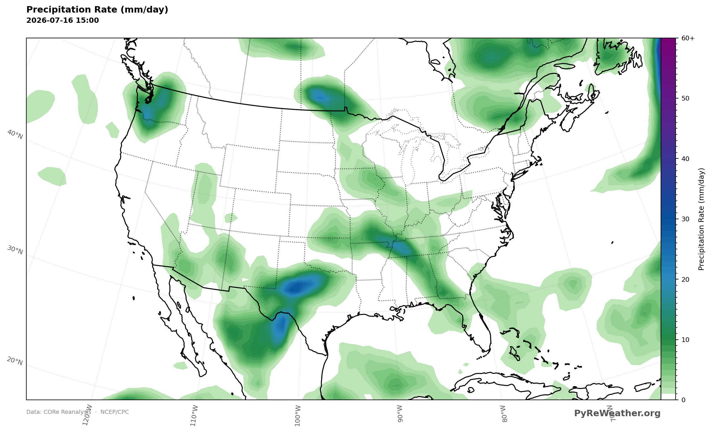 Heaviest rates ran from the Texas Hill Country northward into central Texas, with a second area over the Four Corners.