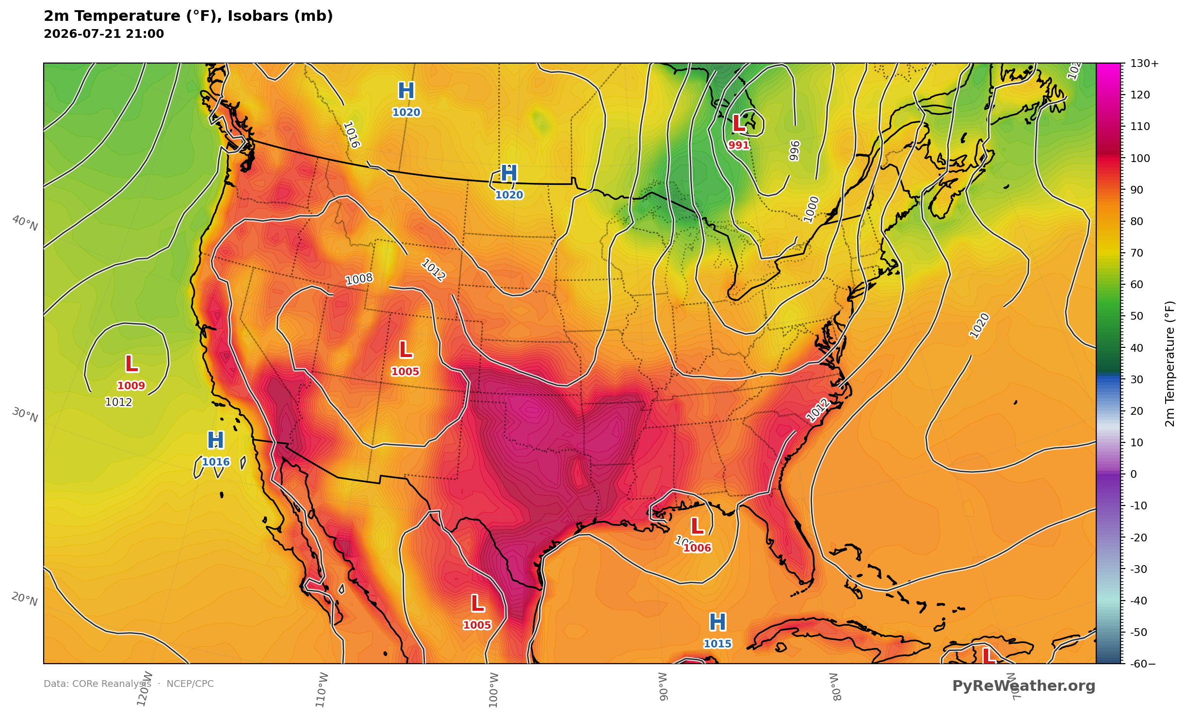 Afternoon readings climbed into the upper 90s and 100s across the Southern Plains and Southeast under the ridge.
